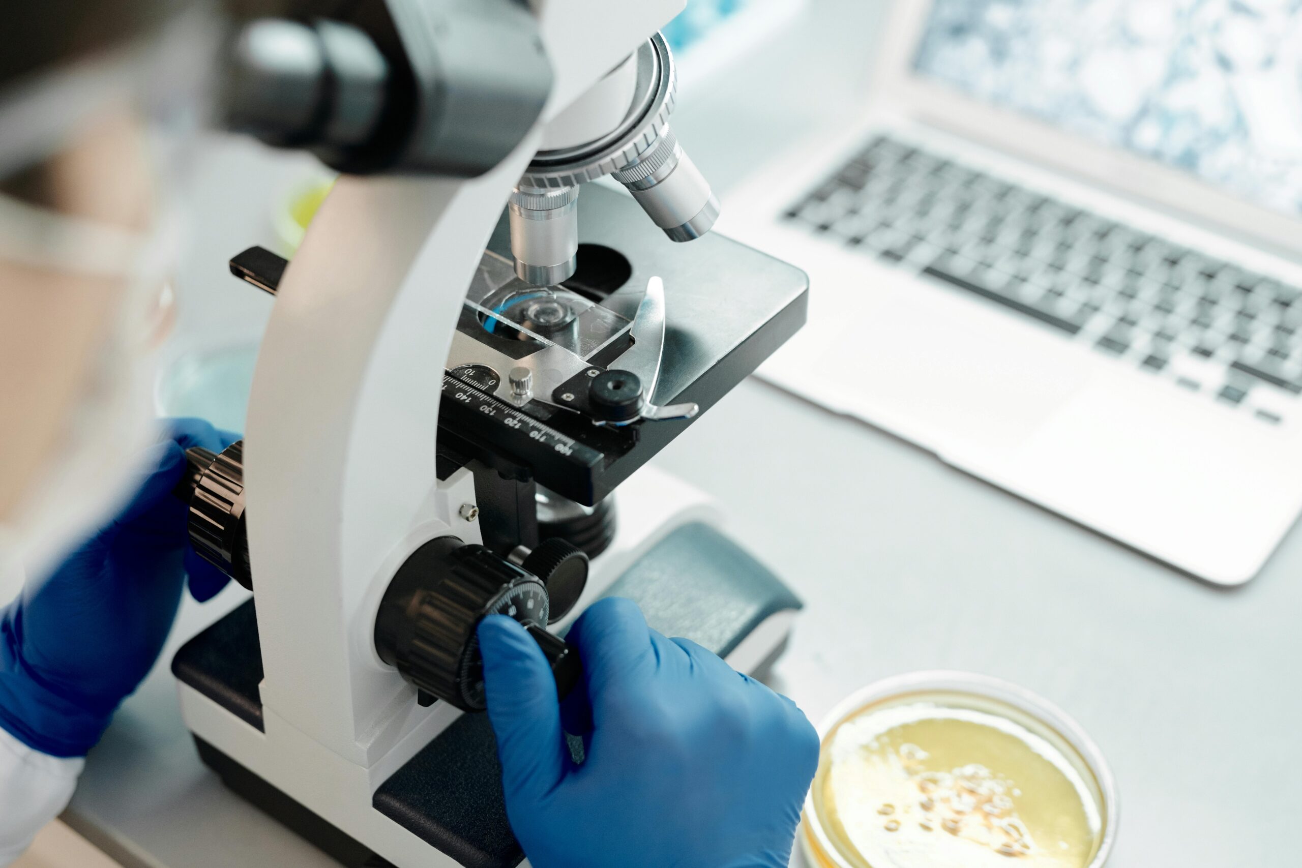 Scientist studying baby gut bacteria laboratory