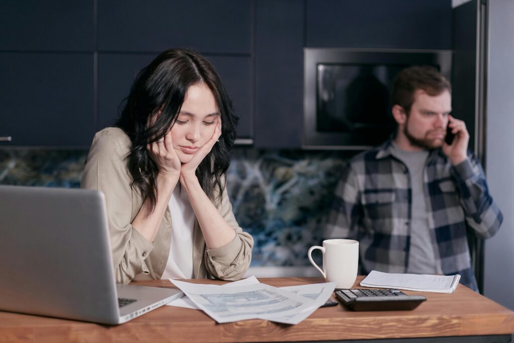 Adult man and woman managing daily stress and
