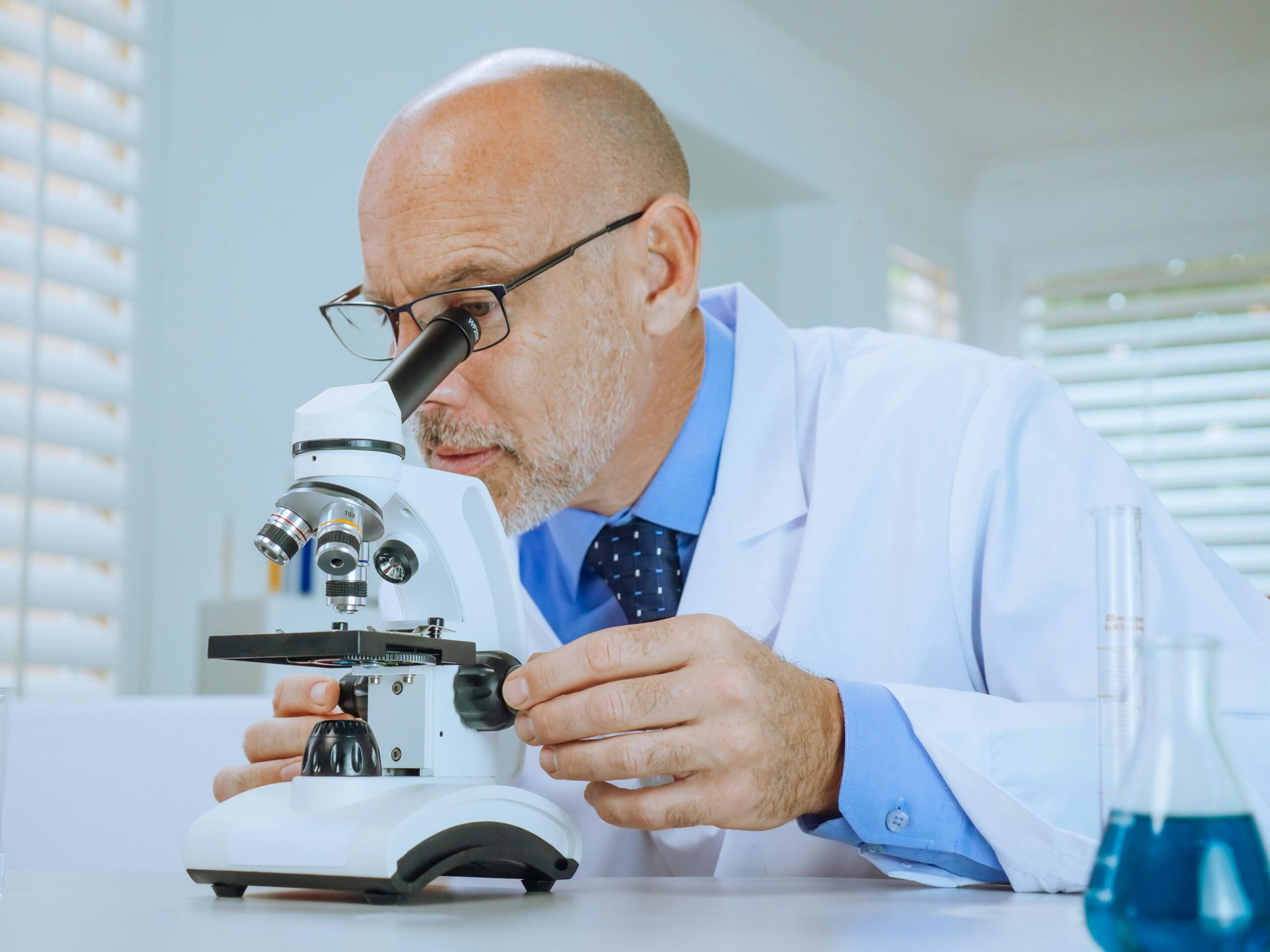 Scientist examining brain organoid under microscope